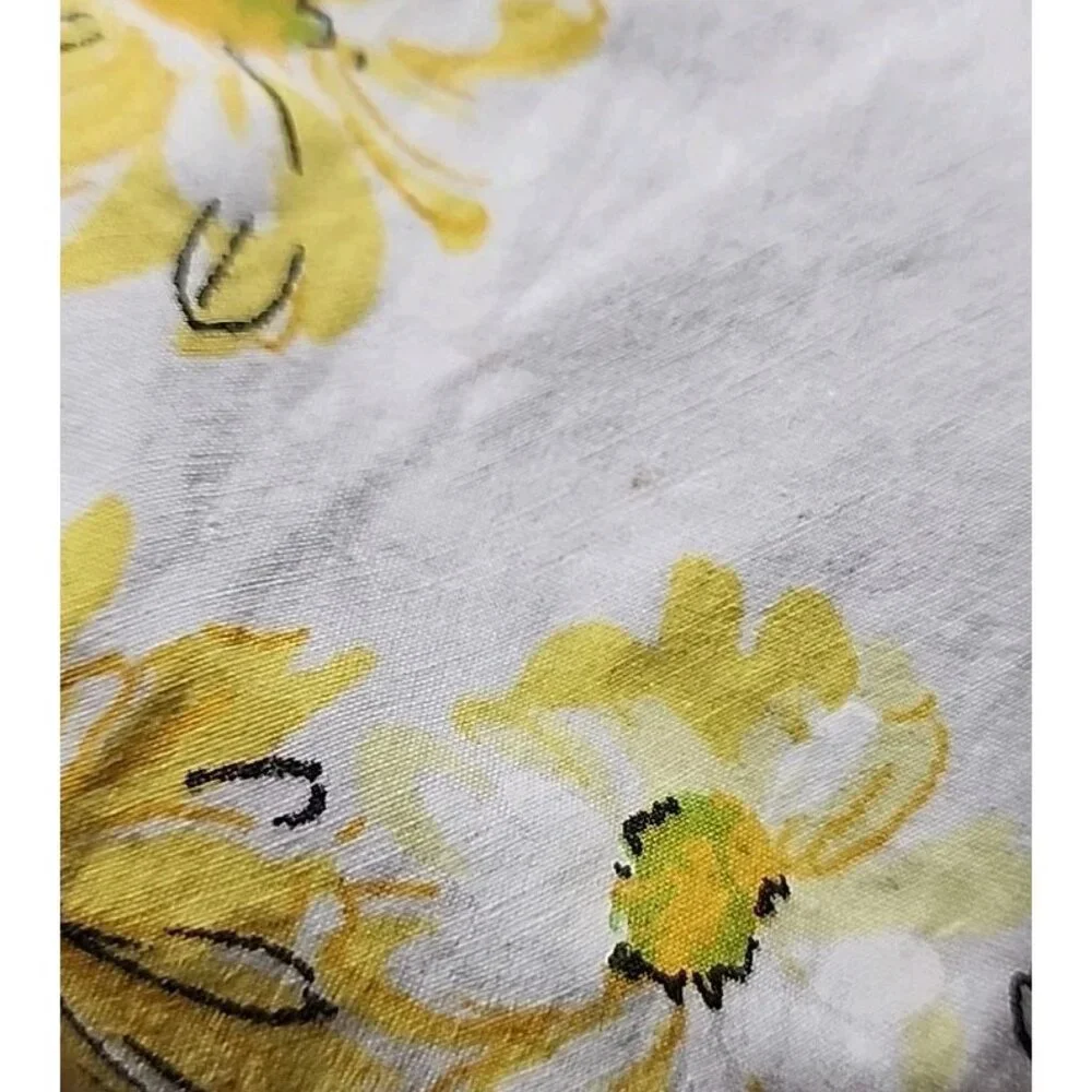 VTG Twin Flat Sheet Yellow White Floral Dan River 72x108 Fine Muslin Fabric MCM